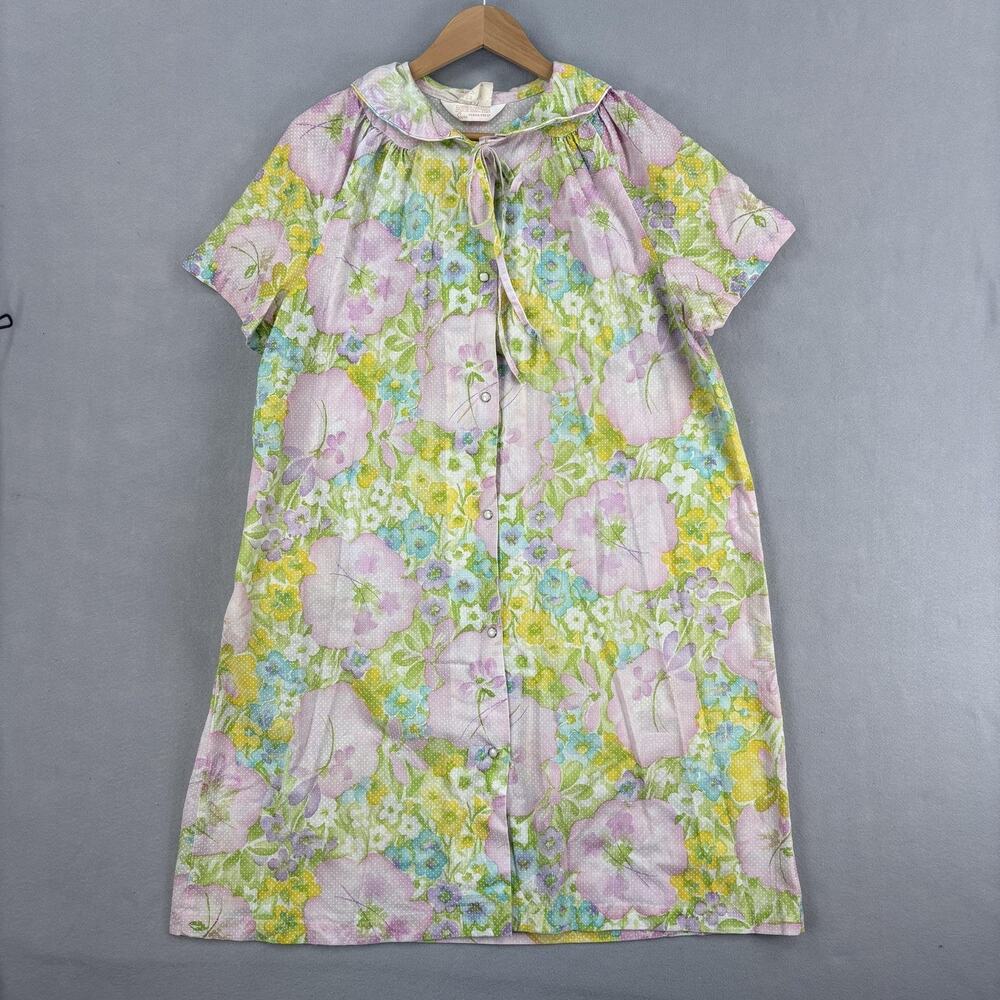 Vintage Sears Housedress Womens Size 16 Multicolor Floral Perma Prest Kaftan